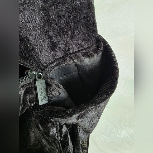 Victorias Secret Pink Logo Velvet Large Campus Backpack Bookbag Black Full Size - Picture 12 of 14